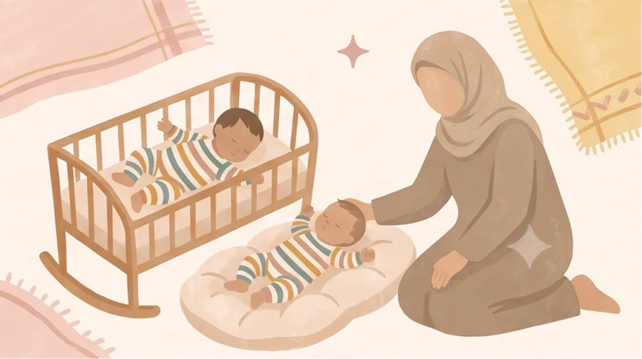 Chaima begeleidt twee baby's tijdens een rustig bedtijdmoment